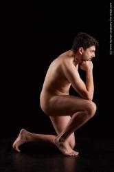 Nude Man White Kneeling poses - ALL Average Short Kneeling poses - on one knee Black Standard Photoshoot Realistic